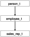 有三种类型。顶部是 person_t。person_t 的子代是 employee_t。employee_t 的子代是 sales_rep_t。